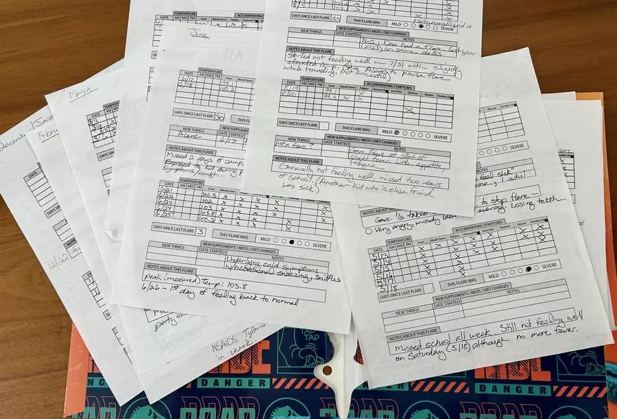 Years of handwritten paper records tracking flares and temperatures